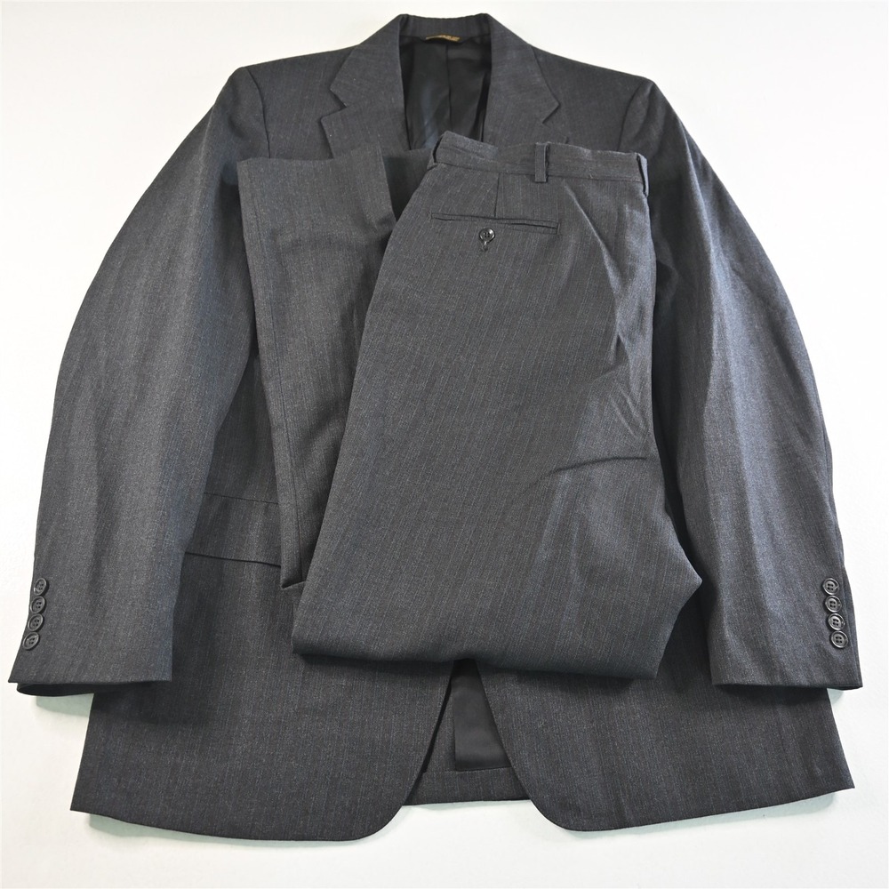 Vtg Hunter Haig 42L 36x30 Gray Stripe USA‎ Made Mens Jacket Pants Suit